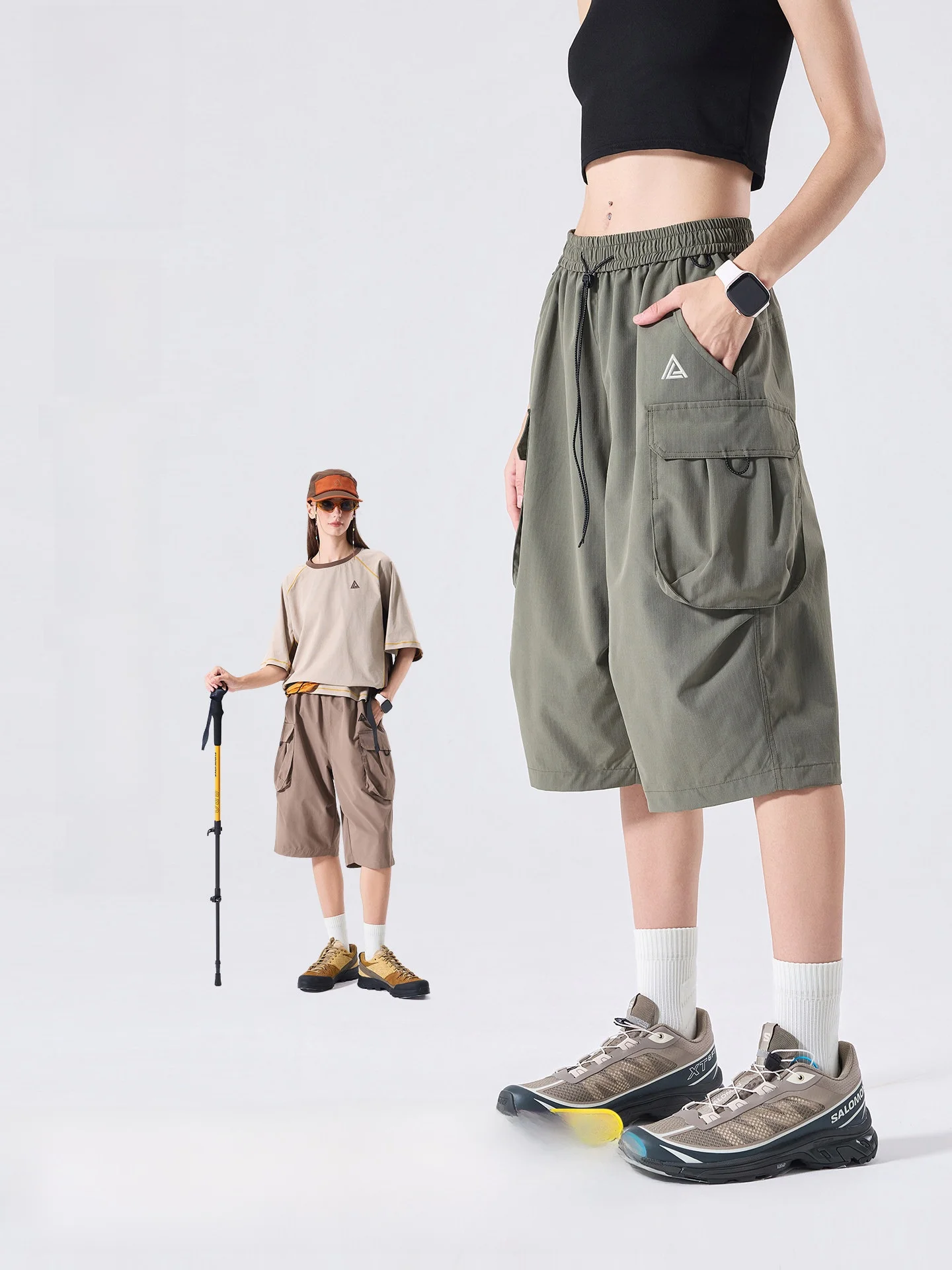 LAZY DAY Outdoor Windproof Water-resistant Wear-resistant Workwear Seven-eighths Pants Women Summer UV Protection Loose Trousers