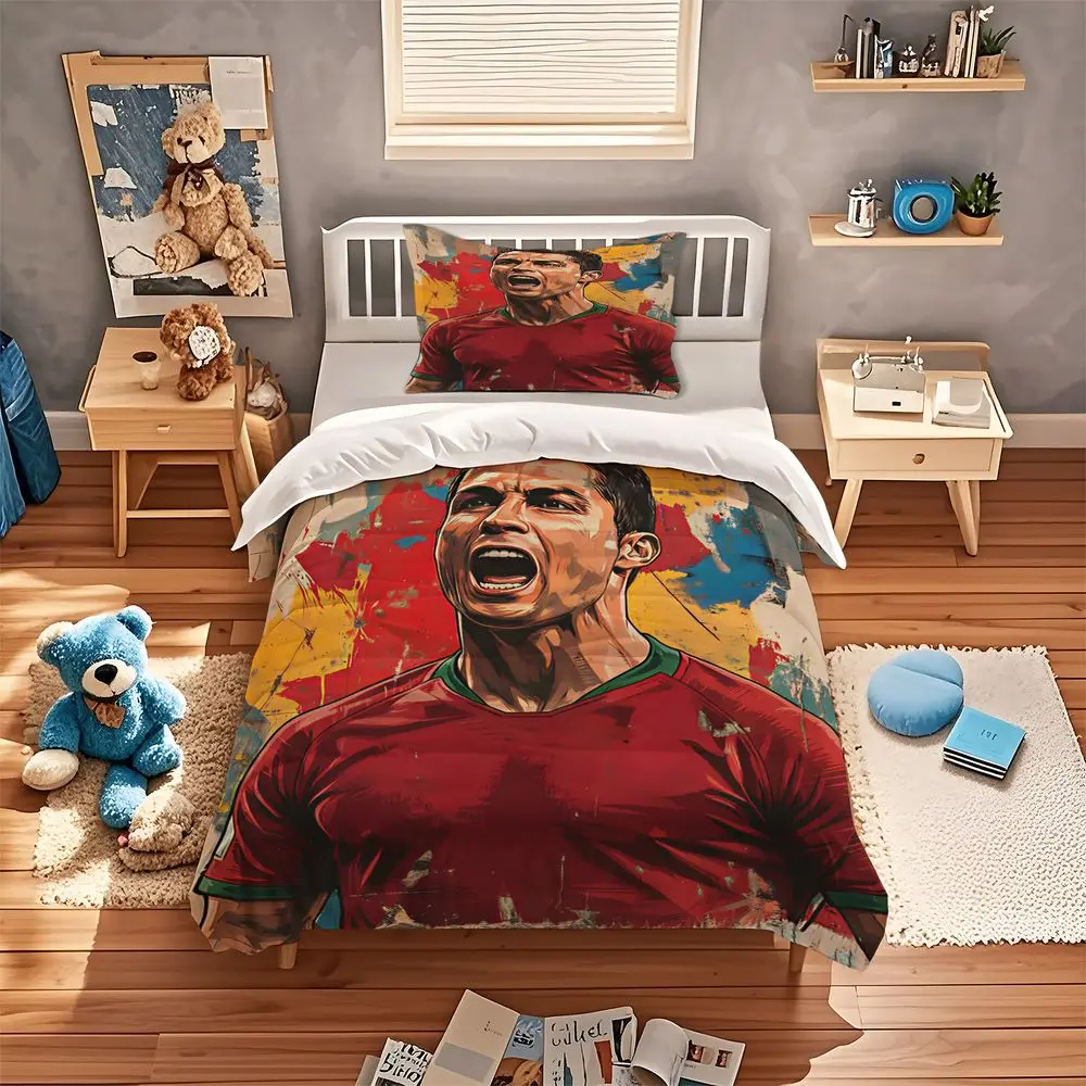 Cristiano Ronaldo Graphic Duvet Cover Set Digital Print Bedding Set Soccer Star Red Jersey No Filler Microfiber for Teen Bedroom