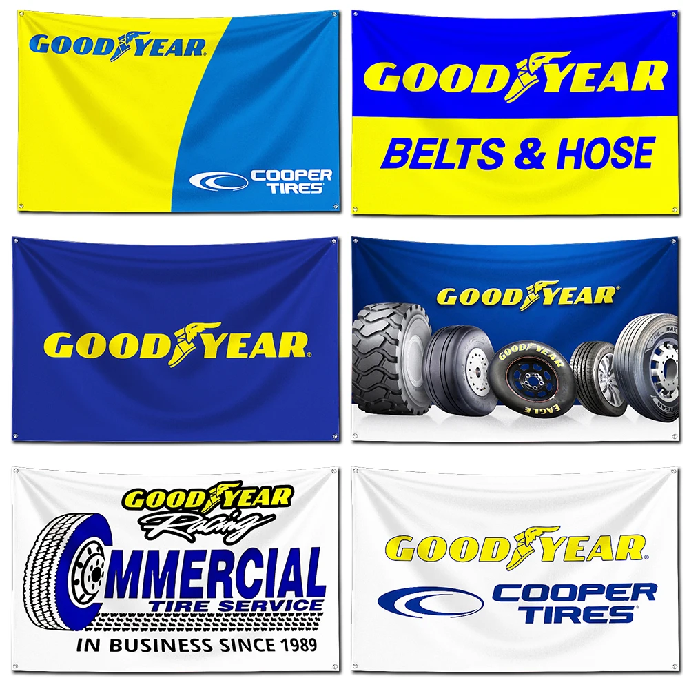 Good Years Replacement Tyres Flag Polyester Digital Printing Banner 4 Sizes for Garage Wall Art Out Door Decoration