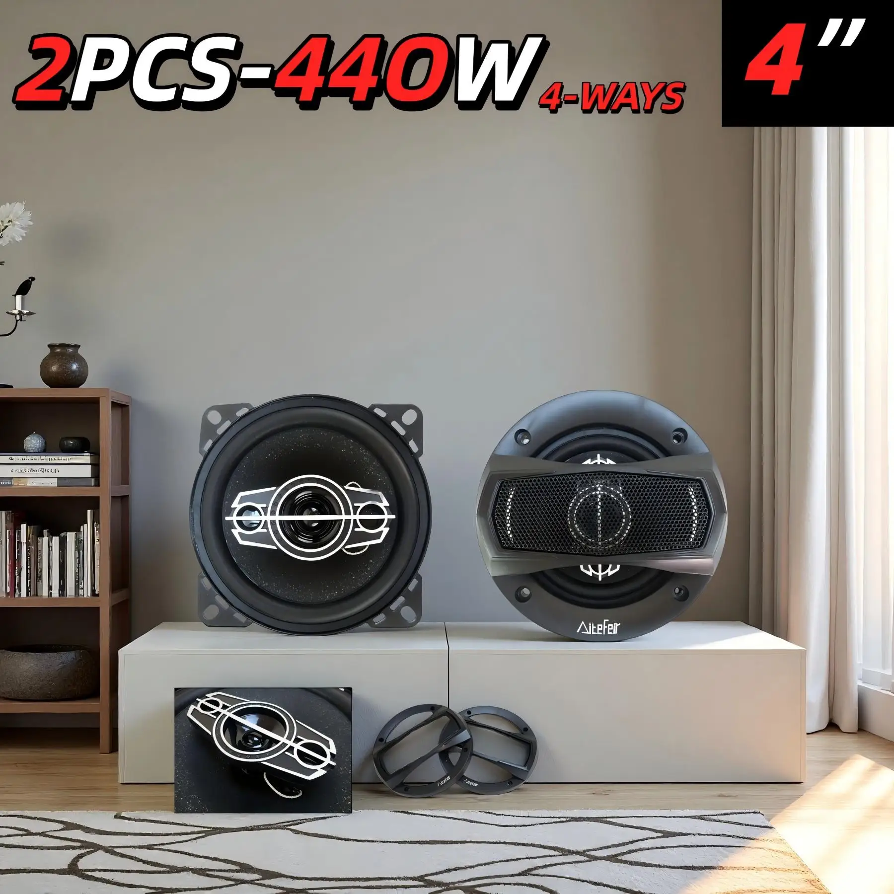 4-Inch Car Speakers 220W Max Power 4-Way Coaxial Full Range Audio Stereo System with Silk Dome Tweeters for Auto Door Upgrade