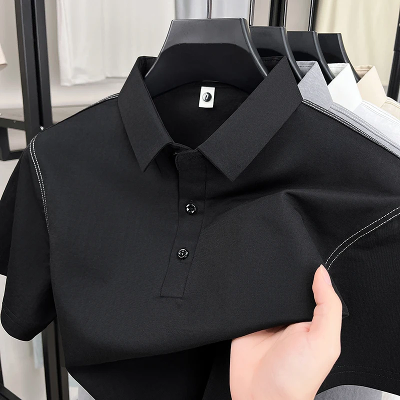 

Men's Short Sleeve Polo Shirt Breathable Solid Color Lapel Summer Business Casual Classic Office Fashion Trend T-shirt Menswear