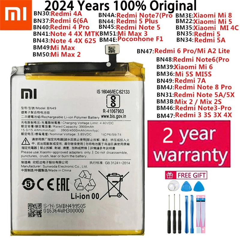 

Original Replacement Battery For Xiaomi Mi Redmi Note Max 2 3 3S 3X 4 4X 4A 4C 5 5A 5S 5X M5 6 6A 7 7A 8 8T Pro Plus batteries