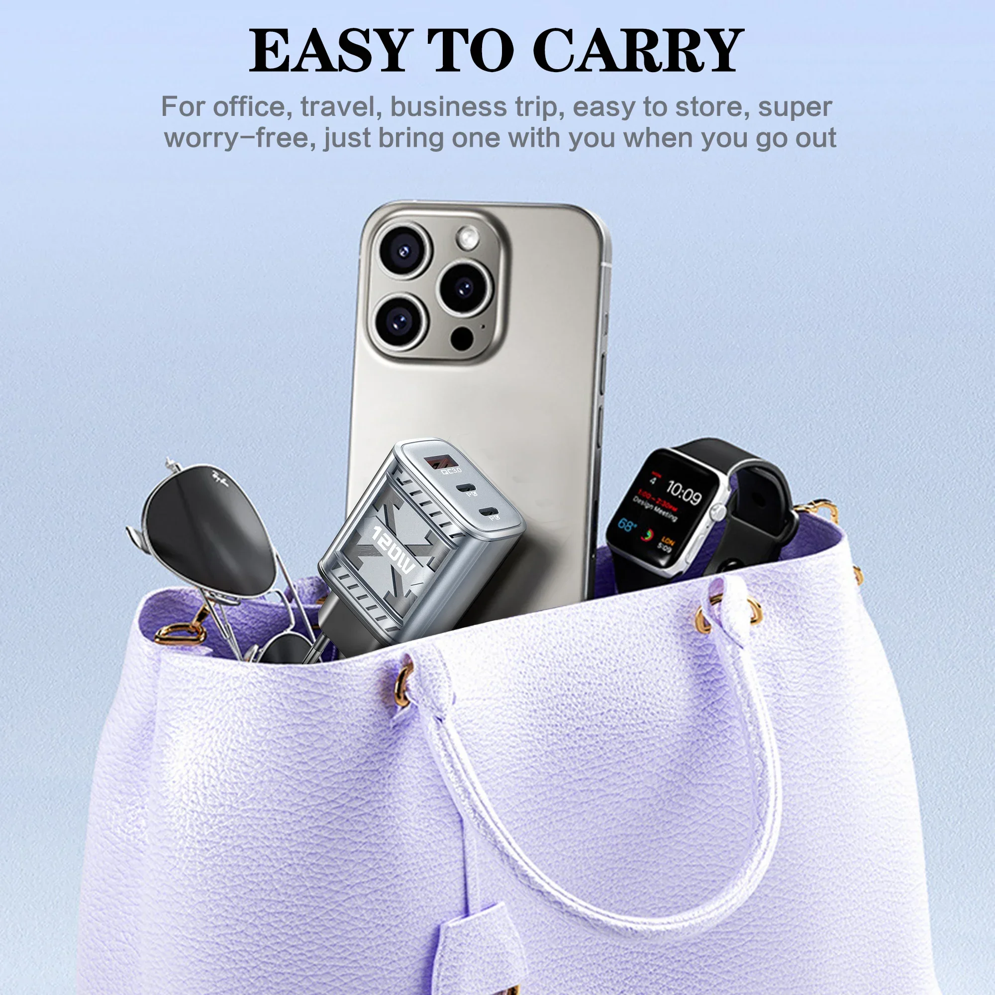 120 واط 3 منافذ USB شاحن سريع نوع C شحن سريع الجدار محول آيفون 15 16 برو شاومي 14 سامسونج S25 هواتف الشحن السريع