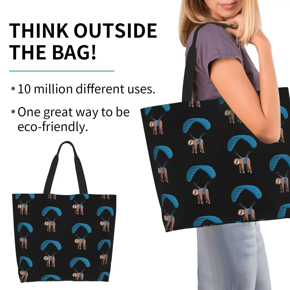 Paragliding Flying Sloth Sunglasses Skydiver Paraglider Shopping Tote Bag Canvas Shoulder Bags Shopper Grocery Handbag for Women