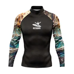 Summer Funny Long Sleeve Surf Swim T-shirt Men's Beach UV Protection Swimwear Rash Guard Surfing Swimsuit Tops Tight Gym Clothes