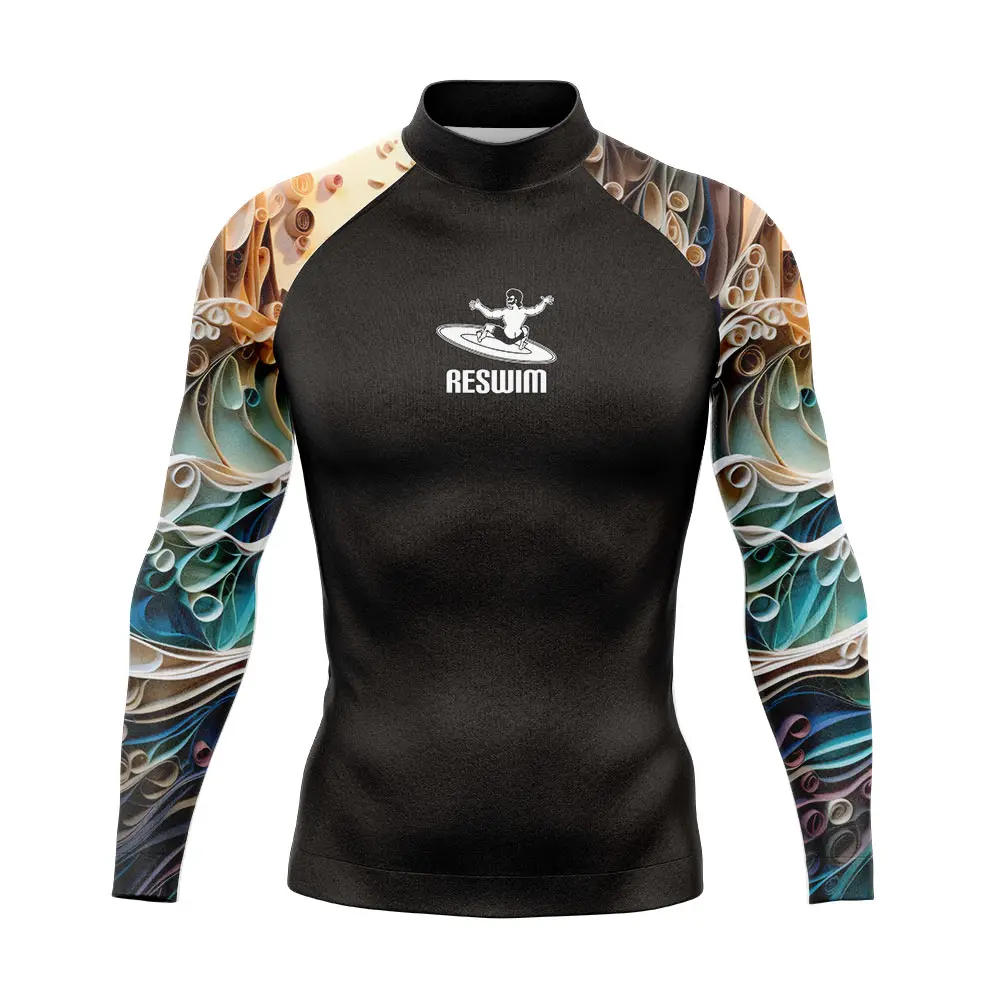 Men's Funny Long Sleeve Surf Swim T-shirt Beach UV Protection Swimwear Rash Guard Surfing Swimsuit Tops Tight Gym Clothes Summer
