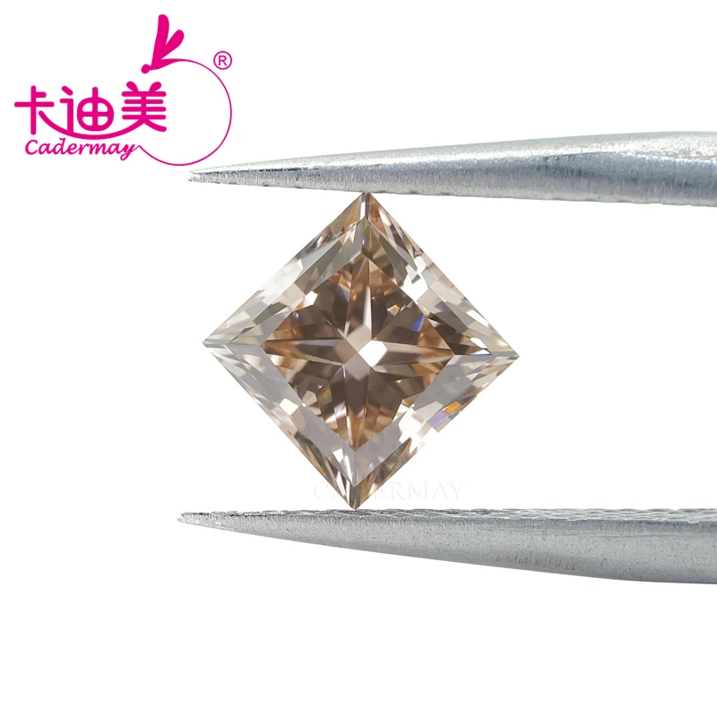 CADERMAY Square Shape EX Cut Brown Color VS2 Clarity 1.55CT CVD Lab Grown Diamond Loose Stone For Jewelry Making