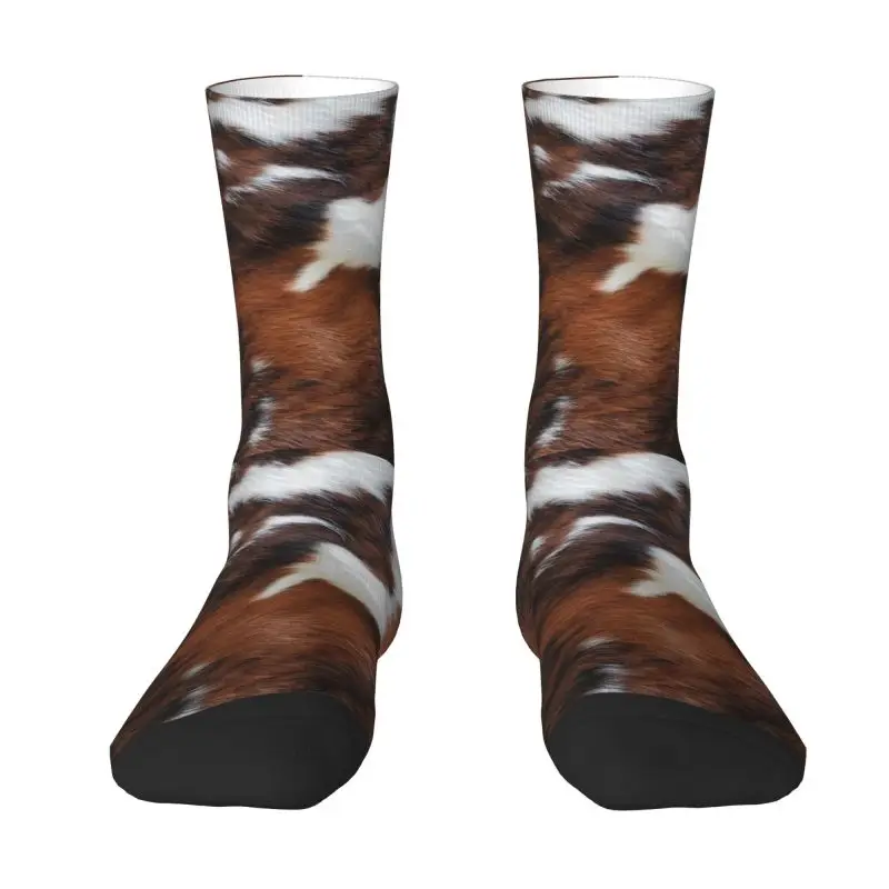 

Cowhide Leather Men's Crew Socks Unisex Cute Animal Fur Texture Print Spring Summer Autumn Winter Dress Socks