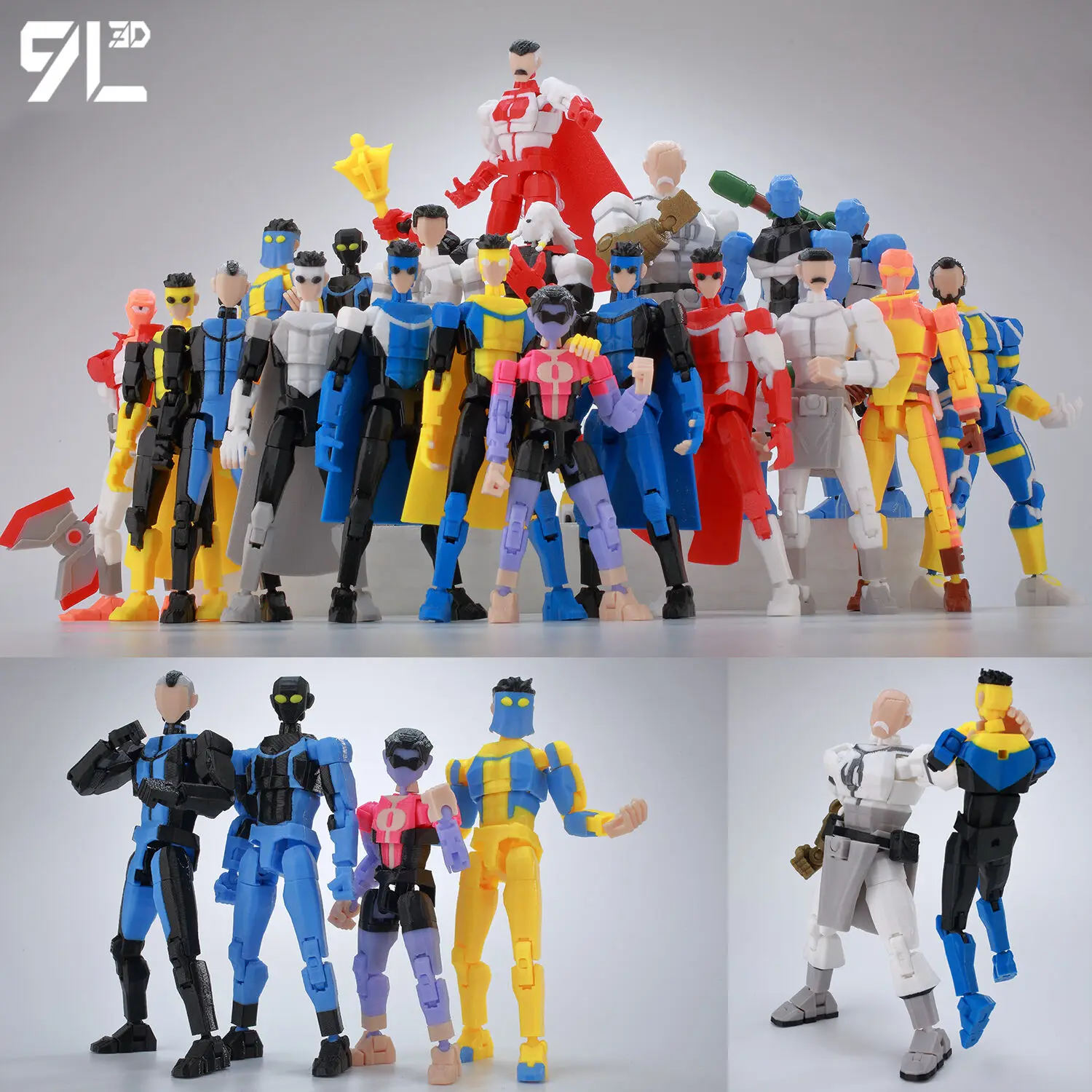9L3D Superhero Team Invincible Boy Heroes Action Figure Lucky13 Dummy13 Multi-Colored T13 Multi-Jointed Collectible Toys Titan13