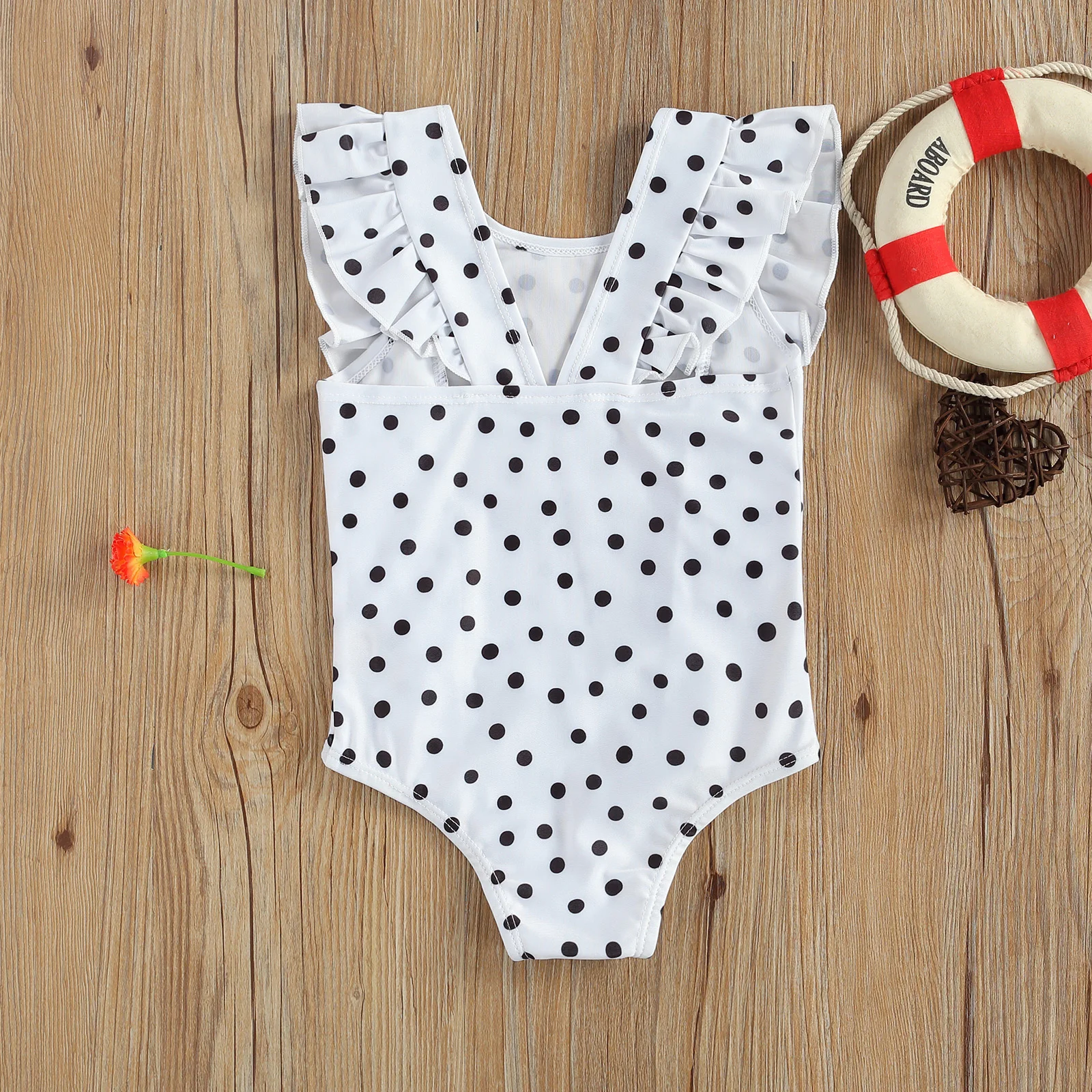 Breathable Little Girls  Swimsuit Summer Children Fashionable Black/White Wave Point Sleeveless Swimwear for Vacation