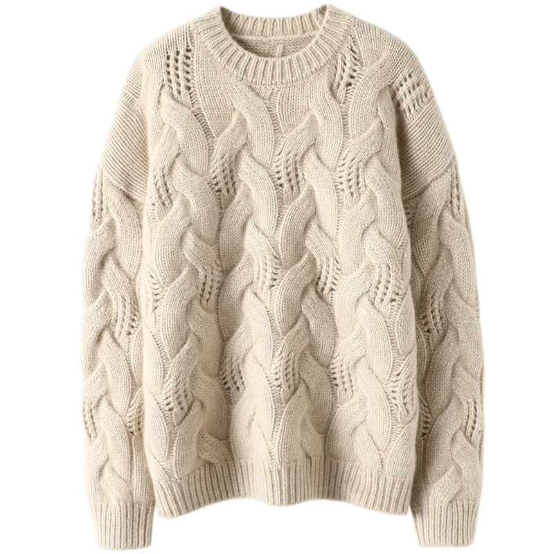 Thick Luxurious Cashmere Sweater Women Design Pullover Winter Clothes Women O-Neck LOOSE Hollow Out