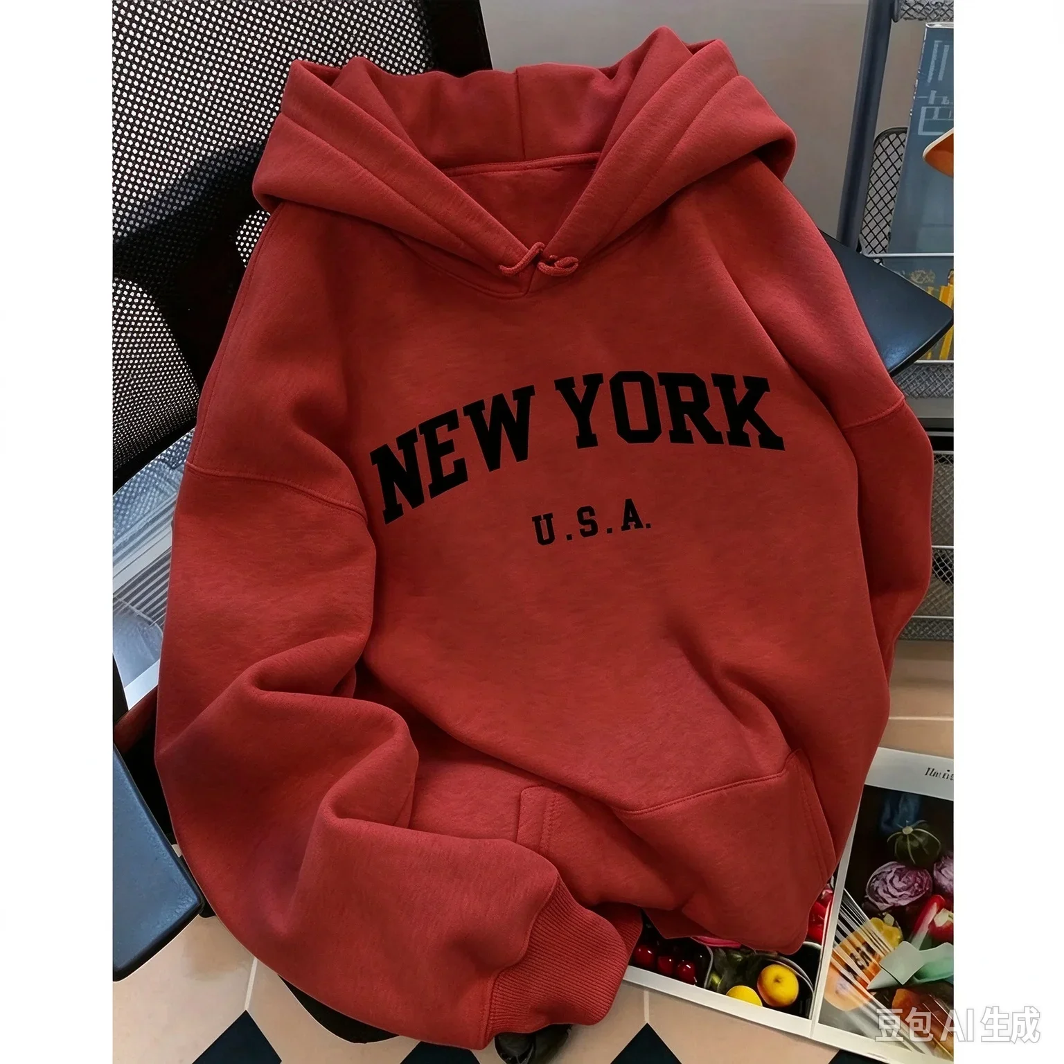 Men NEW YORK USA Letter Print Hoodie Vintage College Style Pullover Oversized Casual Streetwear Fall Winter Fleece Sweatshirt