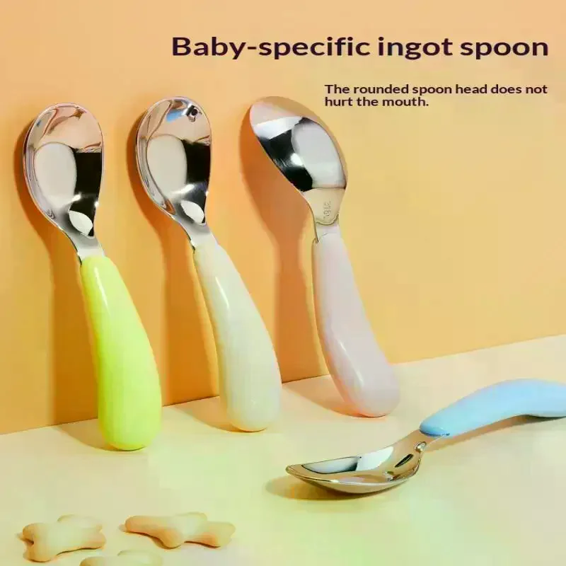 316 Stainless Steel Children's Spoon Creative Baby Feeding Spoon Household Flat Bottomed Scoop