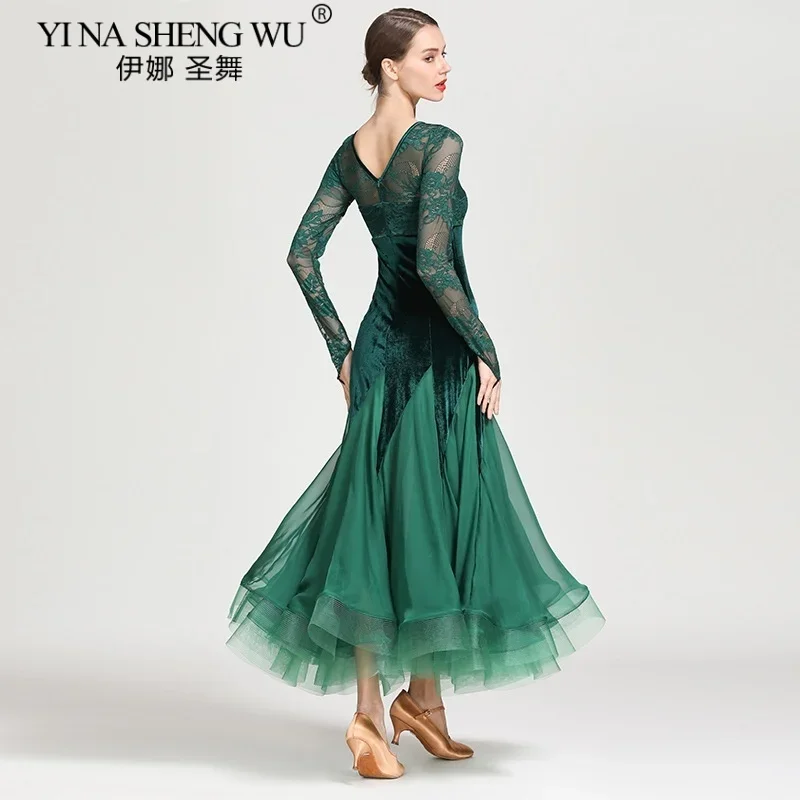 Robe Flamenco en velours et dentelle rouge pour femmes, Costume de danse de salle de bal espagnole en queue de poisson, robe de valse élégante, vêtements de Performance formelle