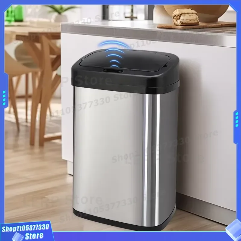 Automatic Motion Sensor Trash Can Stainless Steel Touch Free Electronic Waste Bin 30L 40L 50L Capacity For Kitchen Office