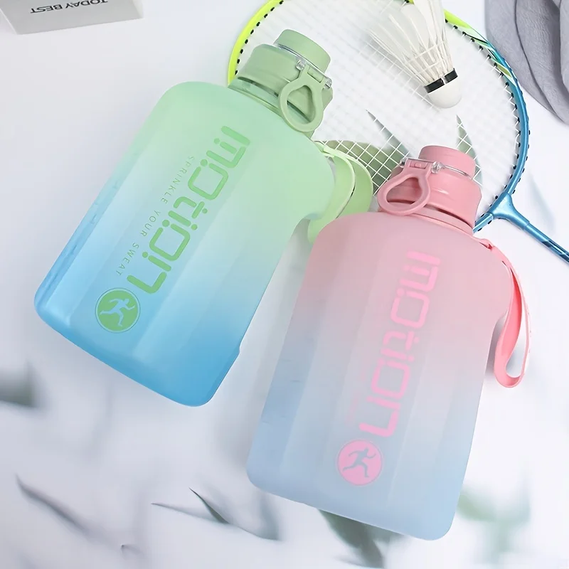 1pc, Water Bottle, Sports Water Bottle With Handle, Plastic Water Bottle, Gradient Color Large Capacity Water Bottle, Frosted Fa