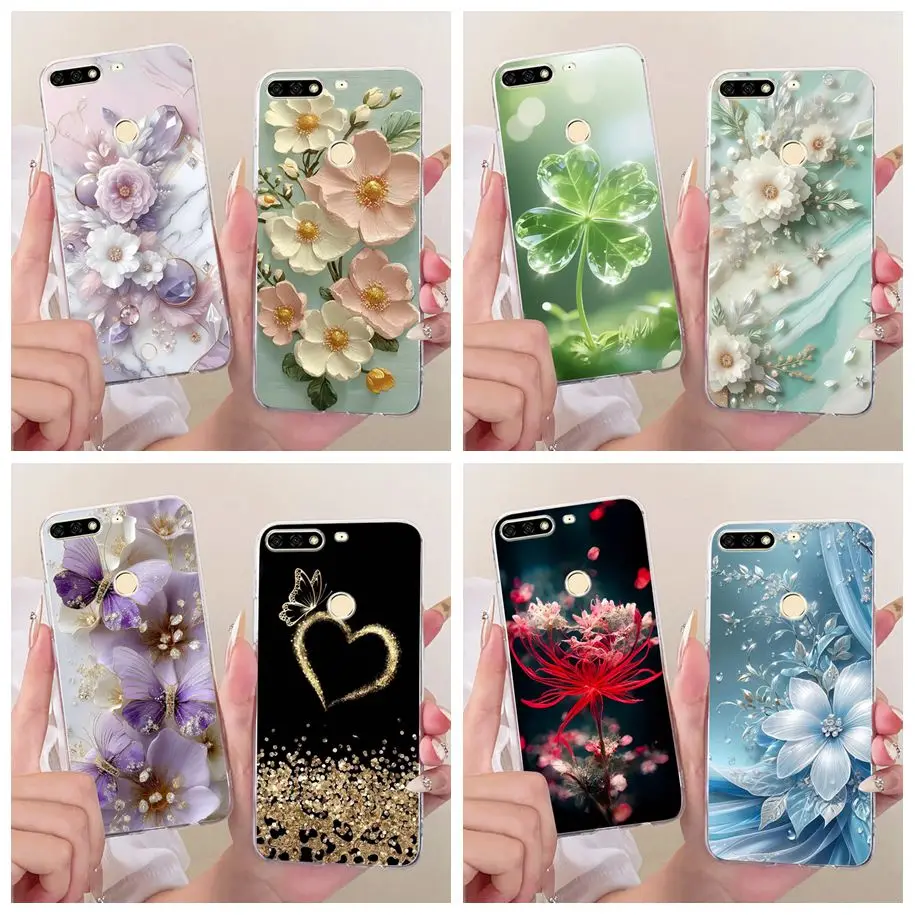 For Huawei Y7 Prime 2018 Case Nova 2 Lite Cover LDN-L21 LDN-LX2 TL10 Popular Flower Soft Silicone Bumper For Honor 7C Pro Fundas