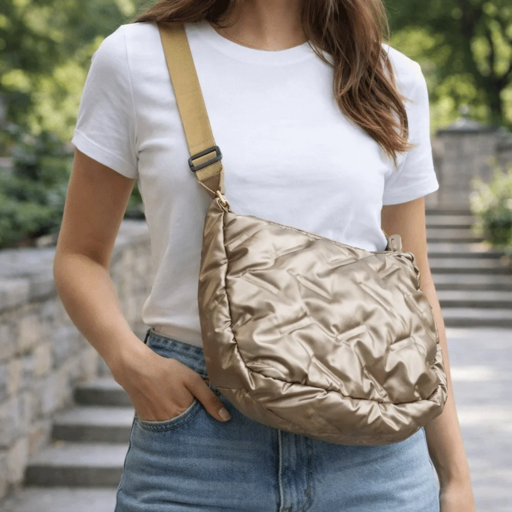 Dumpling Bag Bright Space Cotton Tote Bag Large Capacity Korean Style Crossbody Bag Shoulder Bag Solid Color Nylon Handbag