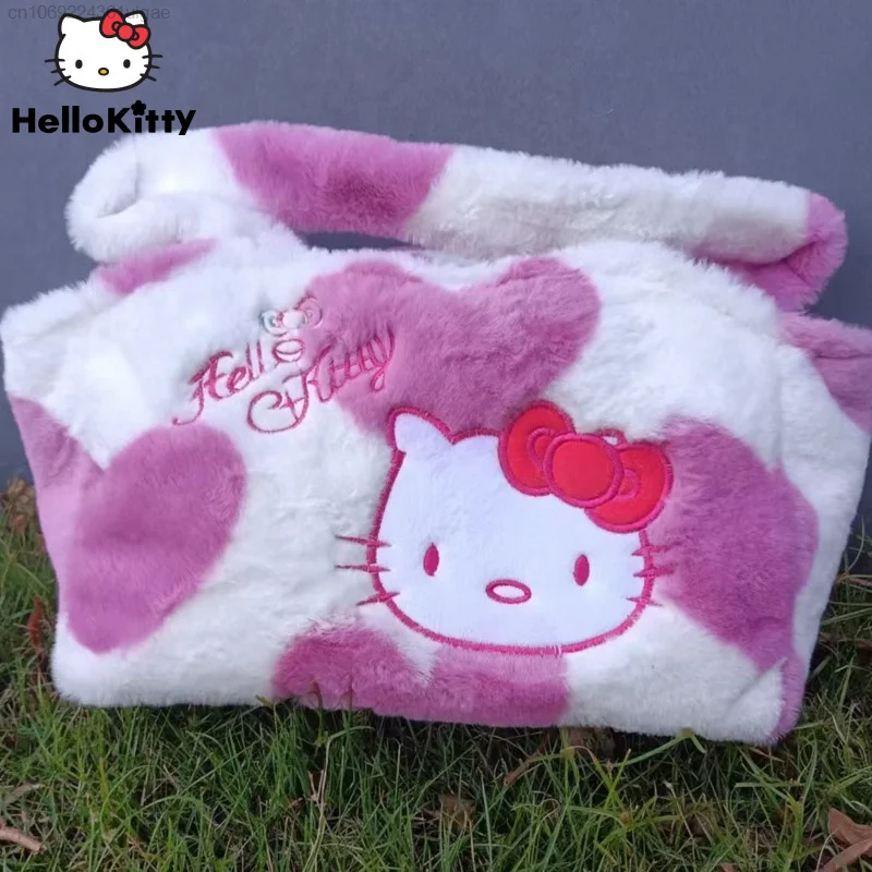 

Sanrio, Hello Kitty плюшевые сумки через плечо с рисунком Повседневная сумка с вышивкой Y2k для женщин, модные корейские уличные мягкие рюкзаки