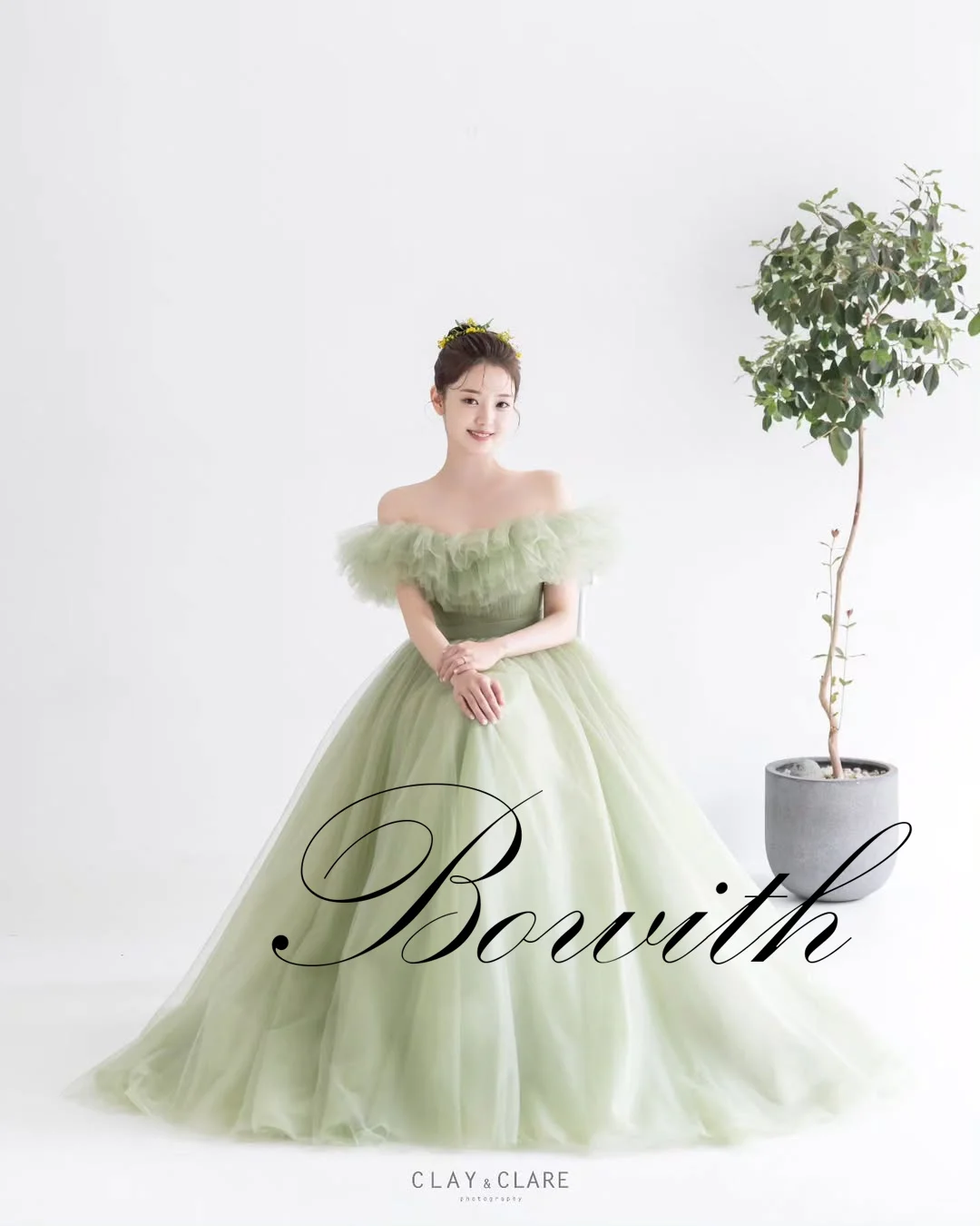 Bowith Mint Green Korean Wedding Dresses Off the Shoulder Pleats Bridal Gown Customized Soft Tulle A-Line Bride Dresses Party