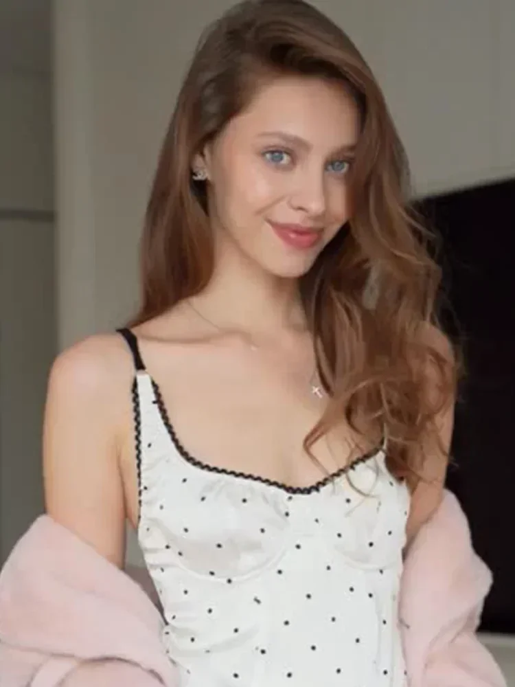 Retro Polka Dot Sling Korte Top Vrouwen Sexy Vierkante Hals Off-shoulder Slanke Cropped Blouse 2026 Dame Lente Dagelijks High Street Top