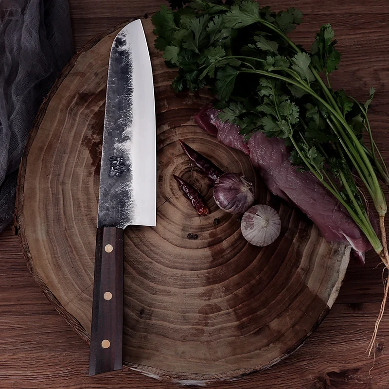 Handmade Forged Kitchen Knife Stainless Steel Blade Santoku Knife Chefs Cleaver Meat Slicing Vegetable Cooking Tools Wood Handle