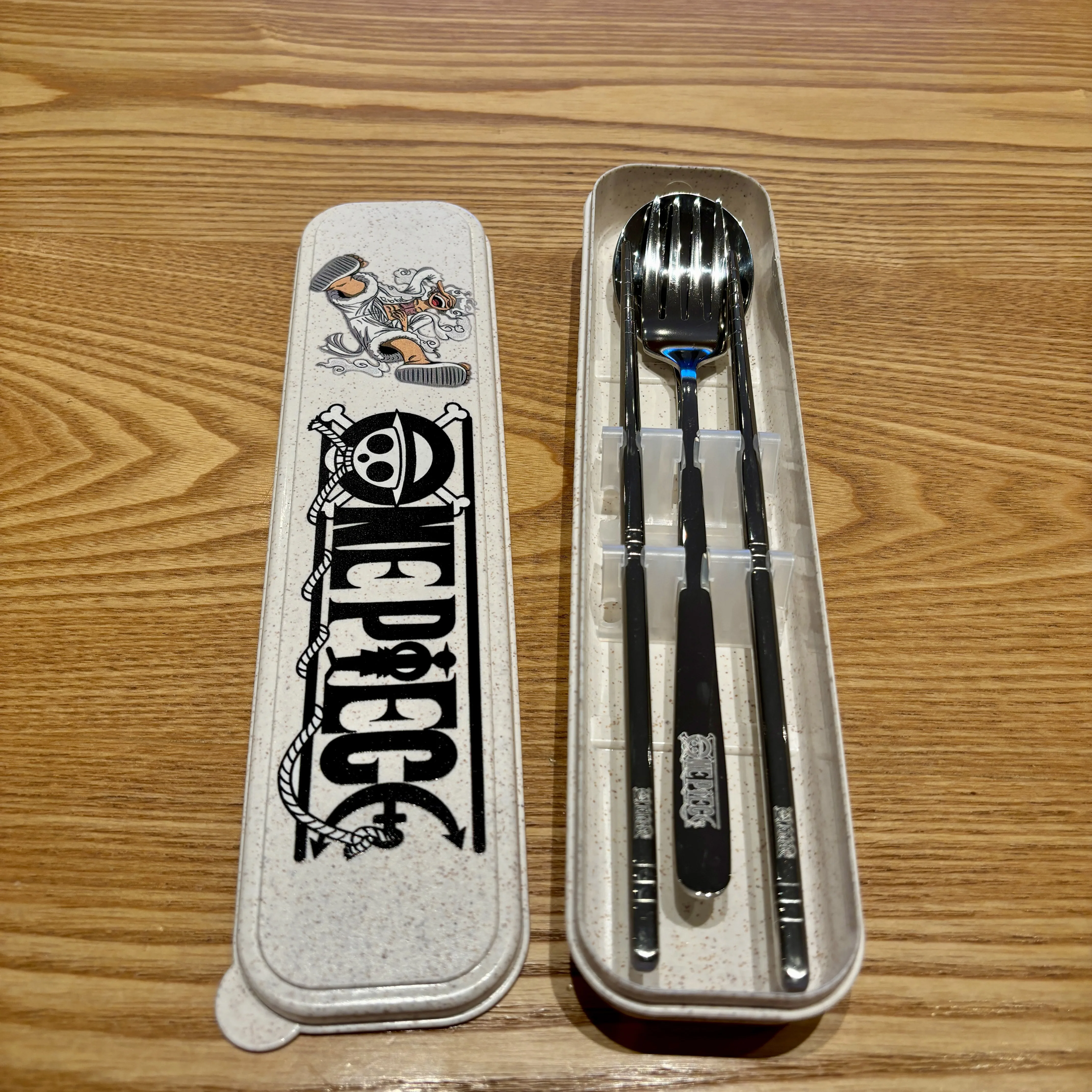 New One Piece Luffy anime peripherals cartoon stainless steel spoon fork chopsticks personality handsome boy portable tableware