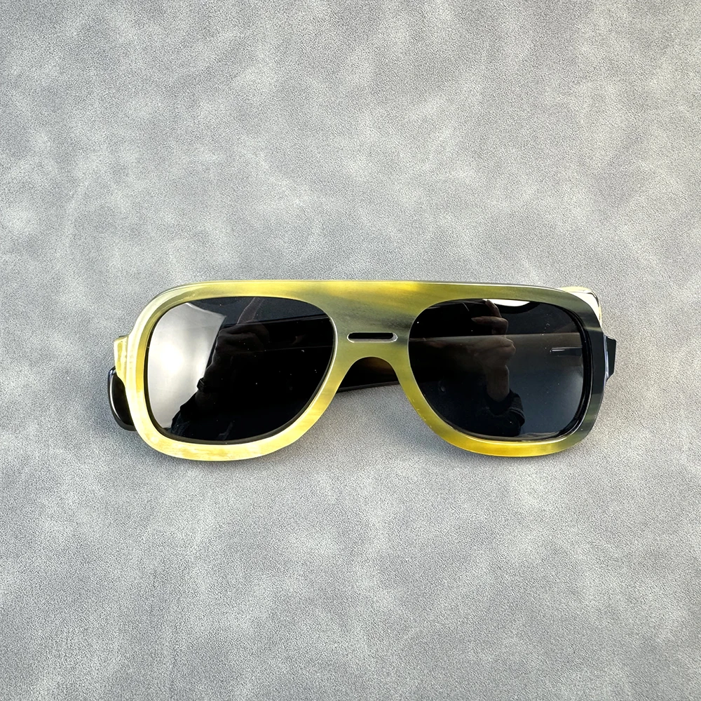 Man Sunglasses Bridges Vintage Handmade Black White Horn Sunglass Men Women Pilot Vintage Double Polarized Antique Glasses