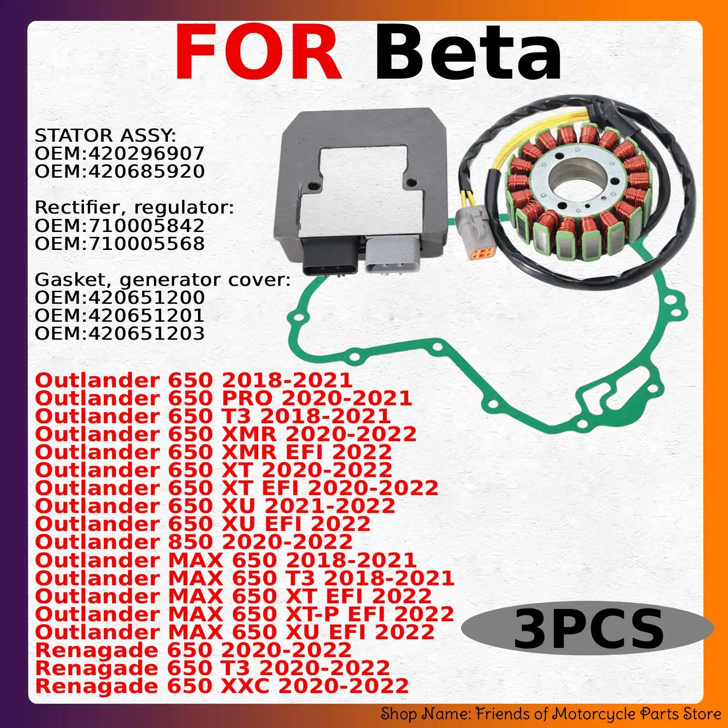 ATV Stator Magneto Coil + Regulator Rectifier + Gasket Kit For Can‑Am Outlander Renegade 650 850 420296907 710005842 420651200