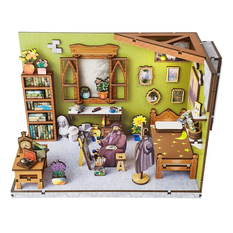 Kits de construcción en miniatura de madera DIY, casas de muñecas de estudio de Monet con muebles, Mini casas de muñecas para amigos, regalos de cumpleaños