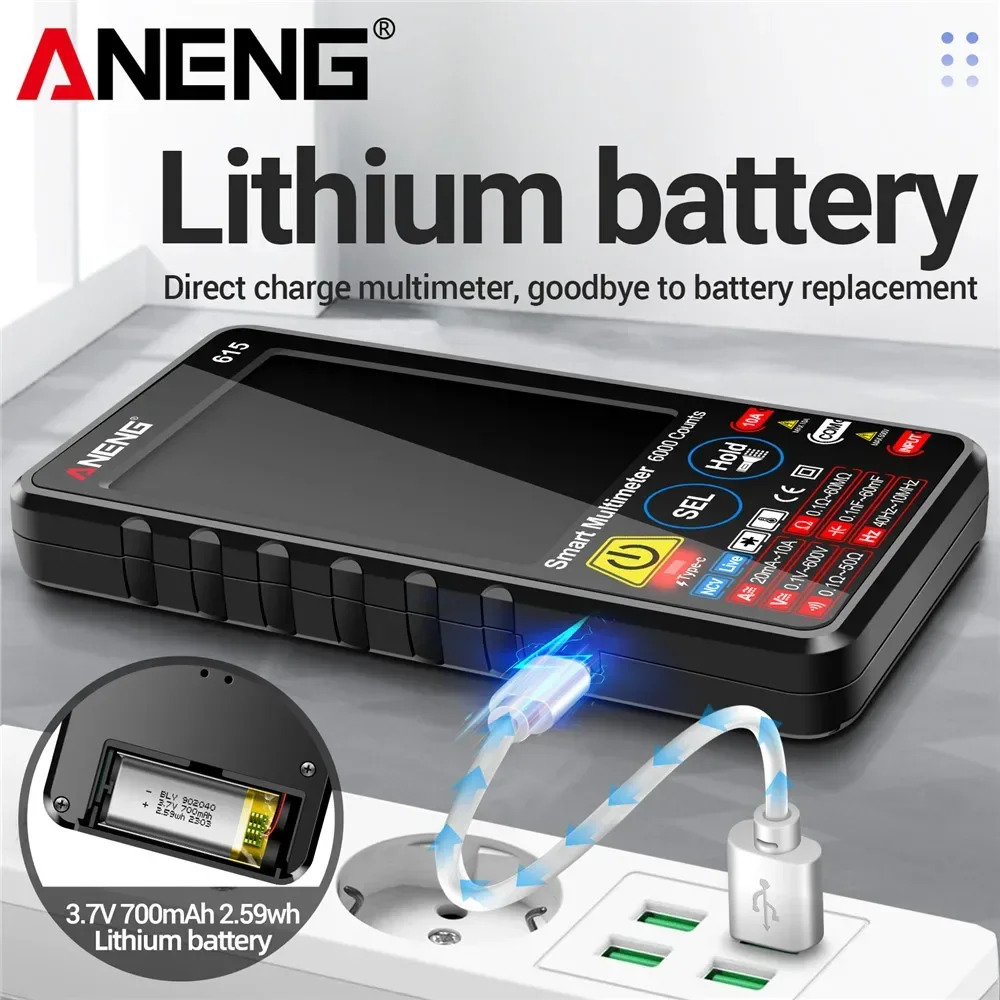 ANENG 615 Digital Multimeter Rechargeable Smart AC/DC Voltage Current Tester High-end Touch 6000 Counts Multitester Test Tools