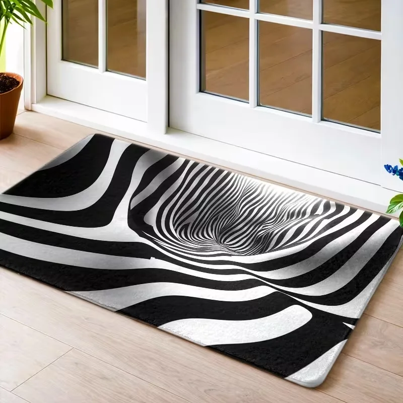Modern Black White Spiral Swirl Door Mat Non Slip Entrance Doormat Abstract Optical Illusion Wave Floor Rug for Front Door