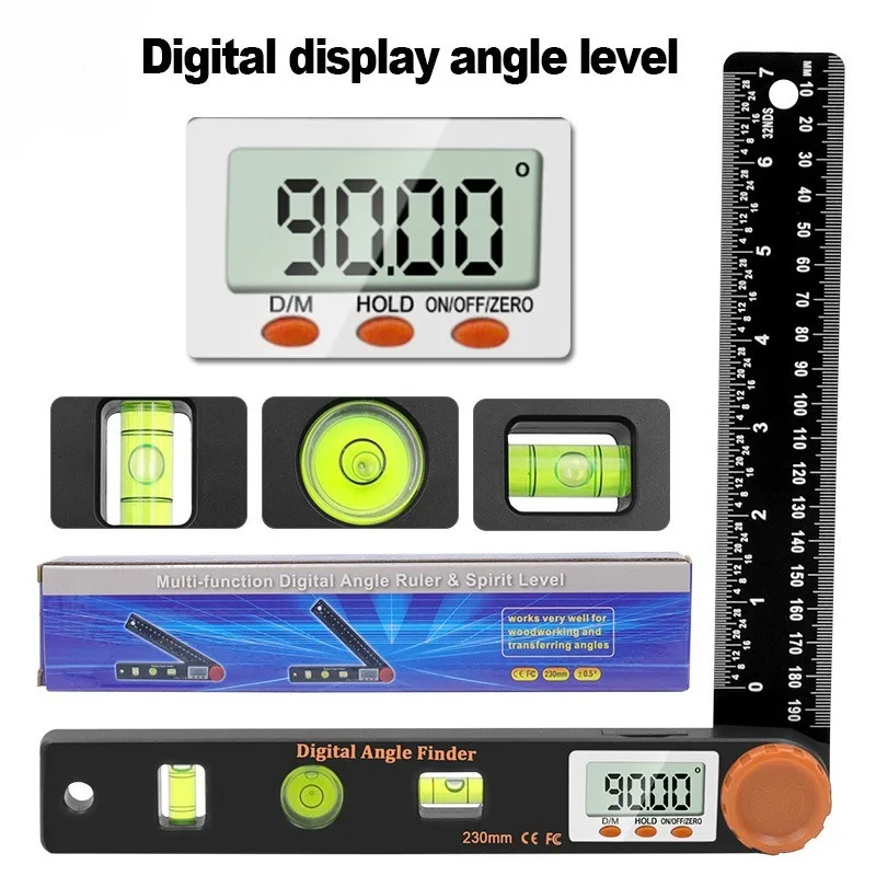 أدوات قياس احترافية 4 في 1 مكتشف زاوية منقلة رقمية متعددة الأغراض مسطرة أفقية لأعمال النجارة مستوى عالمي