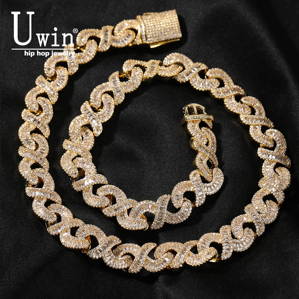 

Uwin 12mm Infinity Chain Baguette Cuban Necklace Cubic Zirconia Micropave Charm y2k Jewelry Women Accessories Gifts