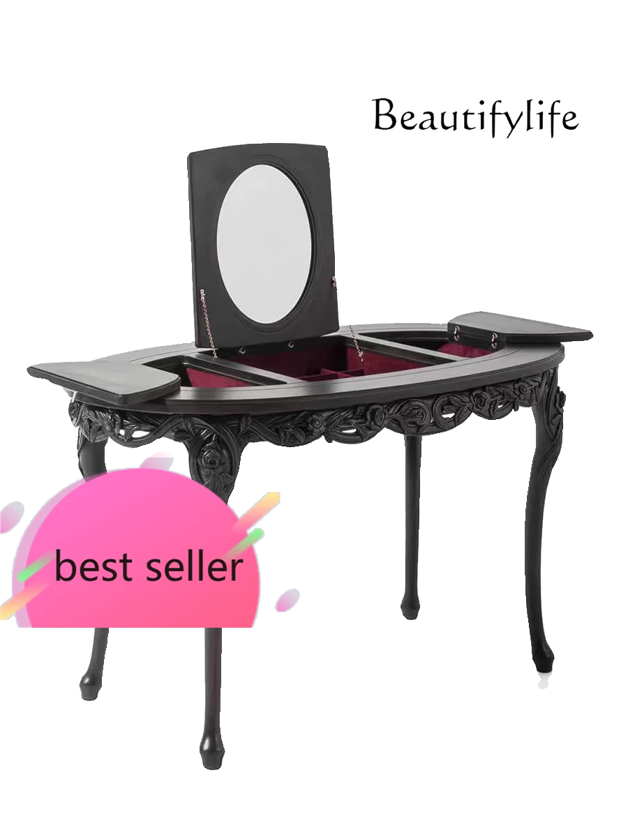 BJ French Retro Dresser, Flip Makeup Table, Oval Multi-functional Dresser, Storage And Writing Integrated