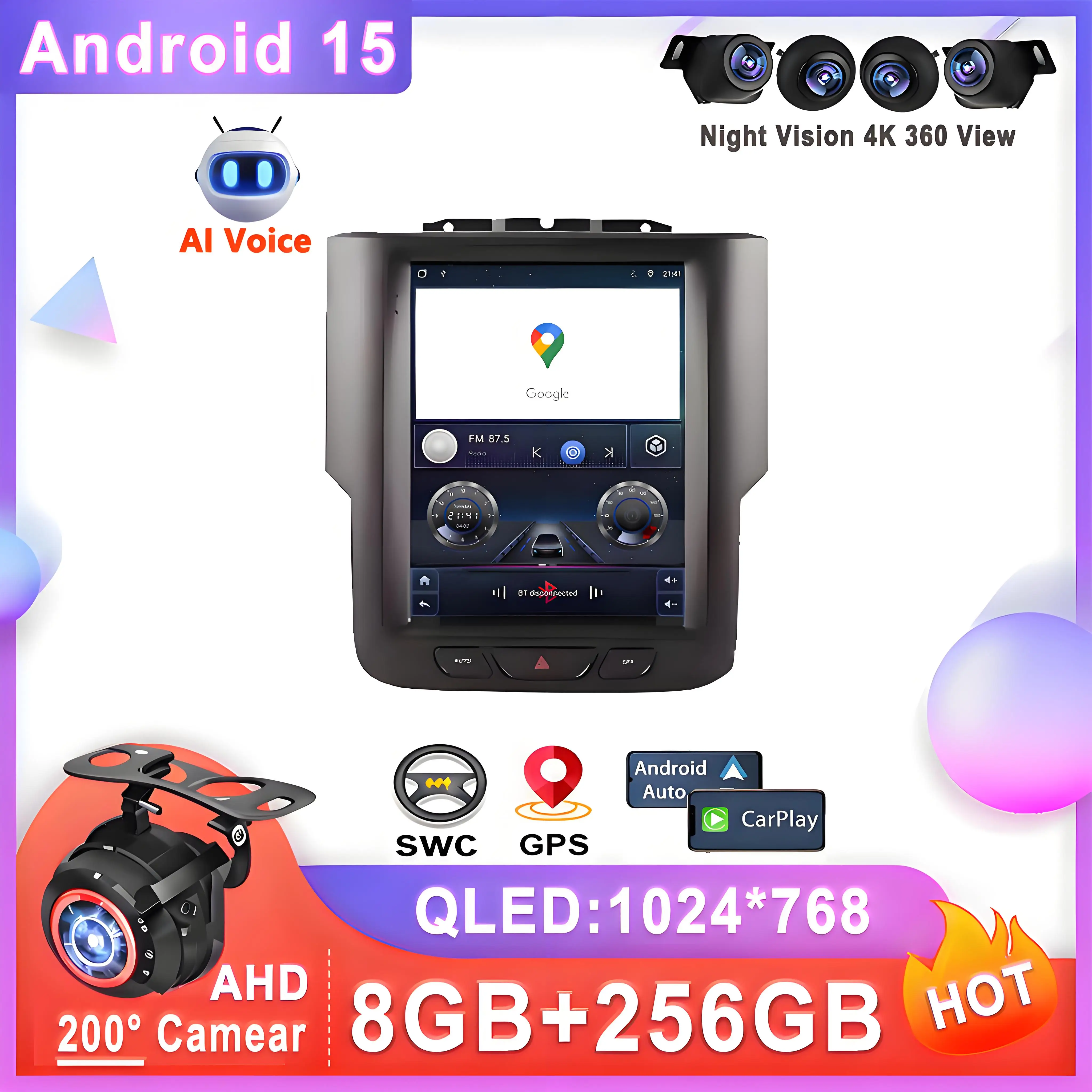 9.7 Inch Android 15 For Dodge Ram 4 IV DJ DS 2013 - 2019 Auto Multimedia Radio Stereo Touch Screen Navigation Car Multimedia GPS