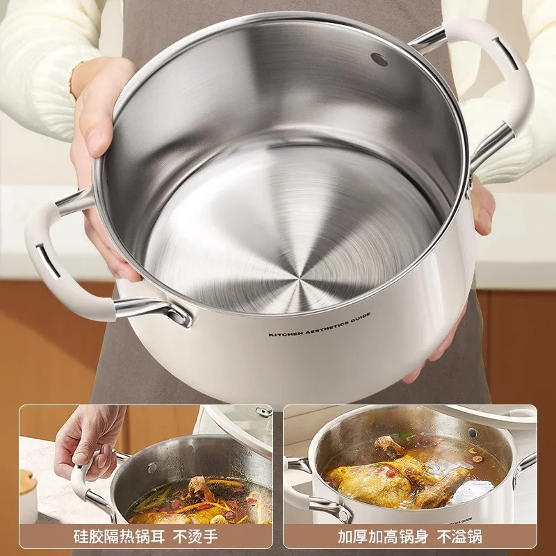 316 Stainless Steel Deep Soup Pot Uncoated Ceramic Interior, All-in-One Boiling & Stewing Pot for Gas Induction