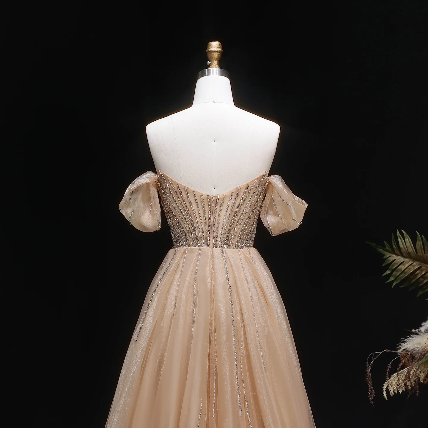 Sharon Said Elegantes Schulterfreies Abendkleid mit Überrock, Luxuriöses Perlenbesetztes Meerjungfrauenkleid für Arabische Damen, Formelle Partykleider SS120 Maßanfertigung – Detail 17