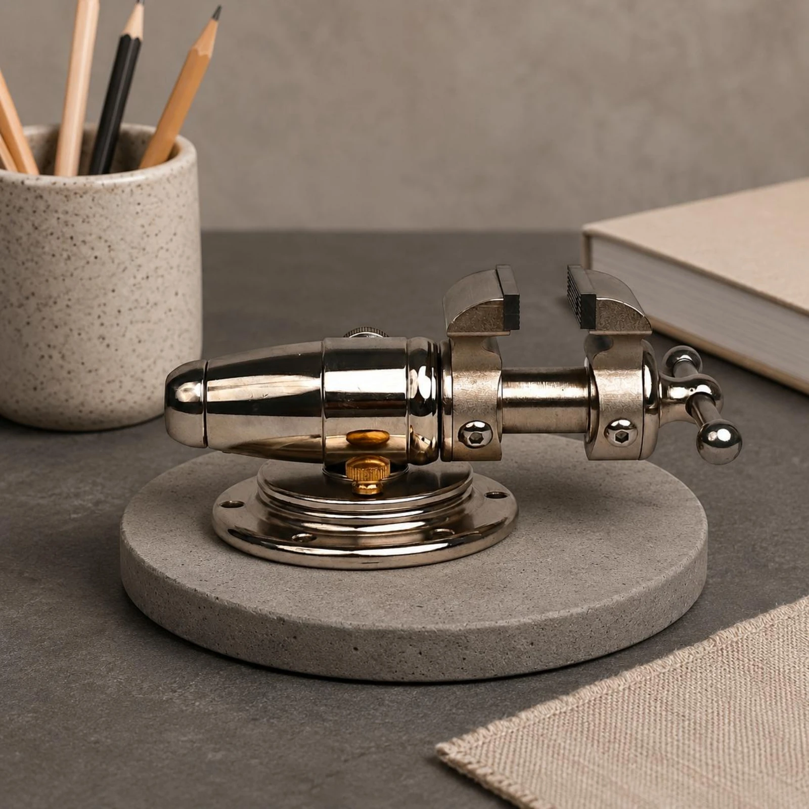 

Small Bench Vise Polished Silver Table Vise Hardware Tool Ball-End Handle Round Base for Hand Repair, Craft Work