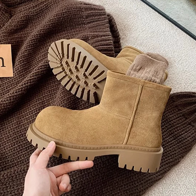 

Ankle Boots for Women Chunky Suede Shoes 2025 Fashion New Designer Winter Goth Woman Sneakers Chelsea Botas Zapatillas De Mujer
