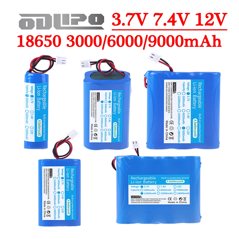 3.7V 7.4V 11.1V 12V 18650 3000mAh with wires Lithium ion rechargeable battery for Bluetooth Speaker Solar headlights accessories