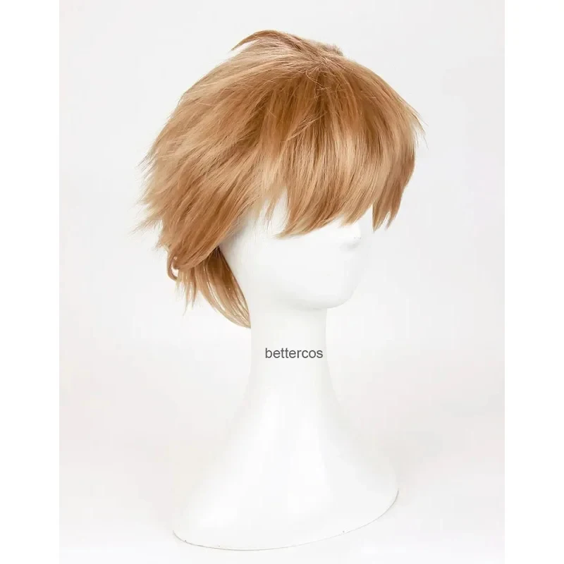 A;3,v;7'd/Haikyu!! Pelucas de cosplay de Voleibol Morisuke Yaku, pelo sintético rubio corto de lino resistente al calor + gorro de peluca;4'v7,h/
