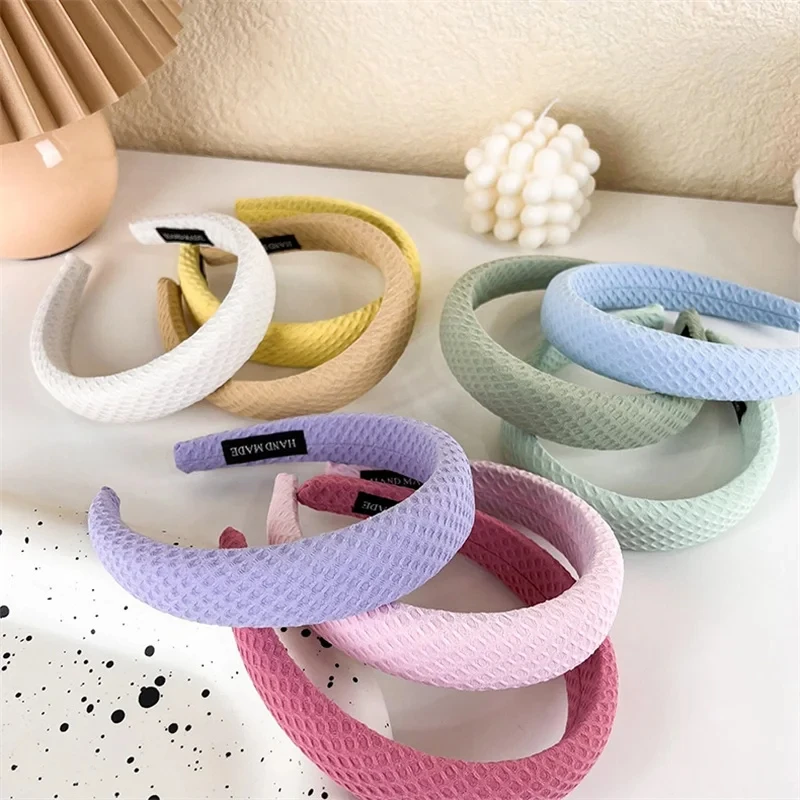 

New Sweet Cream Plaid Hairband Women All-Match Sponge Go Out Solid Color Face Wash Headband Girl Hair Accessories