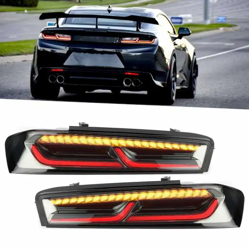 VLAND Full LED Dynamic Tail Lights Smoked Lens For Chevrolet Camaro 2016 2017 2018 Rear Taillight Car Accessories