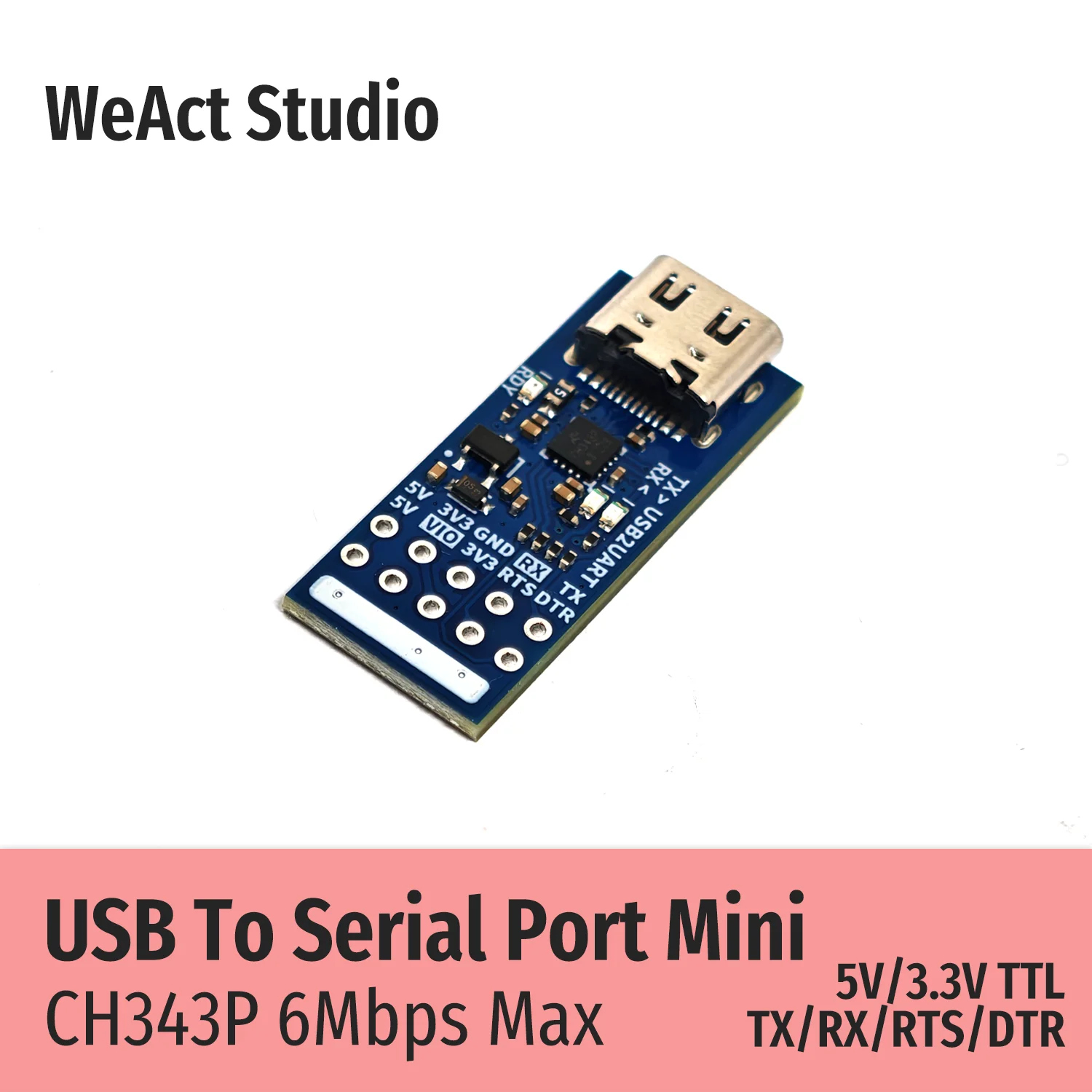 

WeAct CH343P Модуль USB-последовательного порта 6 Мбит/с 5 В 3,3 В TTL UART CH343 Отладка Переключатель типа C для записи и загрузки вместо CH340