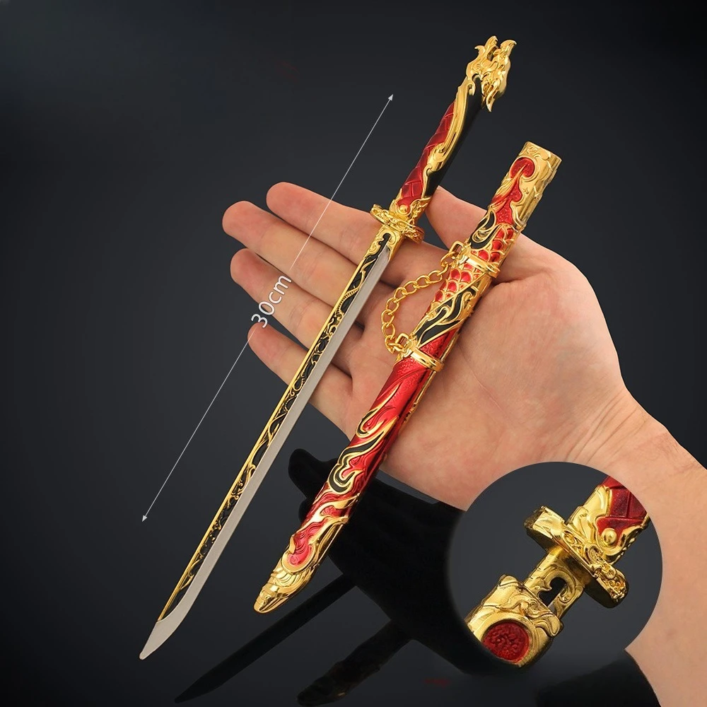 30cm Naraka: Bladepoint Gadżety z Gry Spring's Edge Tang Broadsword Metalowy z Pochwą Model Broń Zabawka Miecz Prezent dla Chłopców