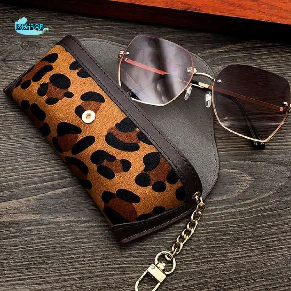 

Leopard Print Pu Leather Glasses Bag Glasses Clip Plush Glasses Storage Bag Korean Style with Lanyard Sunglasses Eyeglass Bag