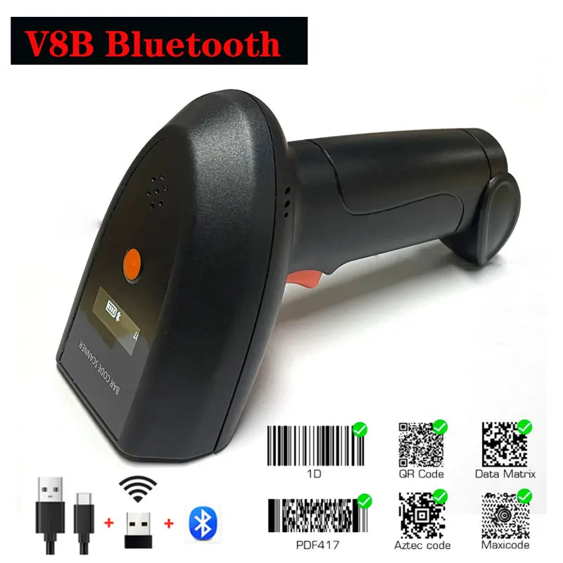 Hands-Free 2D Barcode Scanner Bluetooth Wired USB Desktop Bar Code Reader Bluetooth1D QR Omnidirectional Wireless Barcod Scanner