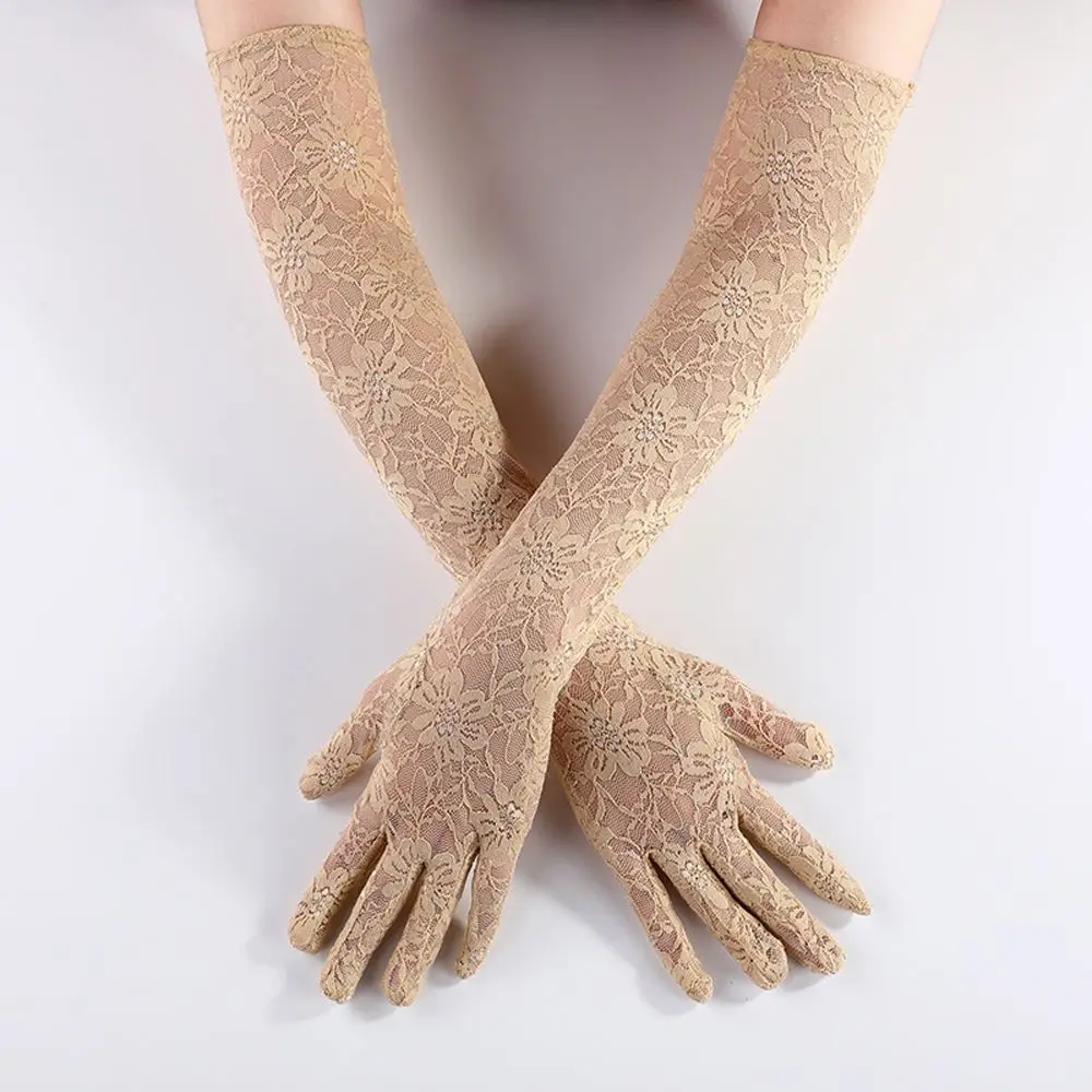 Retro Transparent Wedding Cycling Anti UV Flower Women's Gloves Arm Warmers Long Mittens Lace Gloves