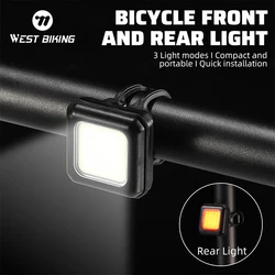 West Bike-Bicicleta dianteira e traseira LED Light, Bike Light, farol, aviso, lanterna traseira, peças da bicicleta, Type-C Carga